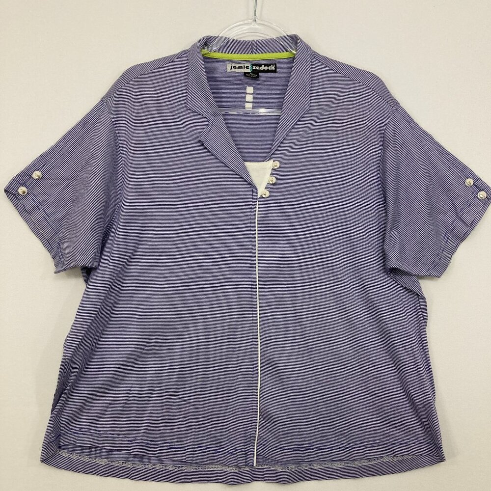 Jamie‎ Sadock size XL Purple Striped Short Sleeve Stretch Top Golf Activewear